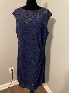 Ralph Lauren Navy Blue Sequin Cocktail Midi Dress